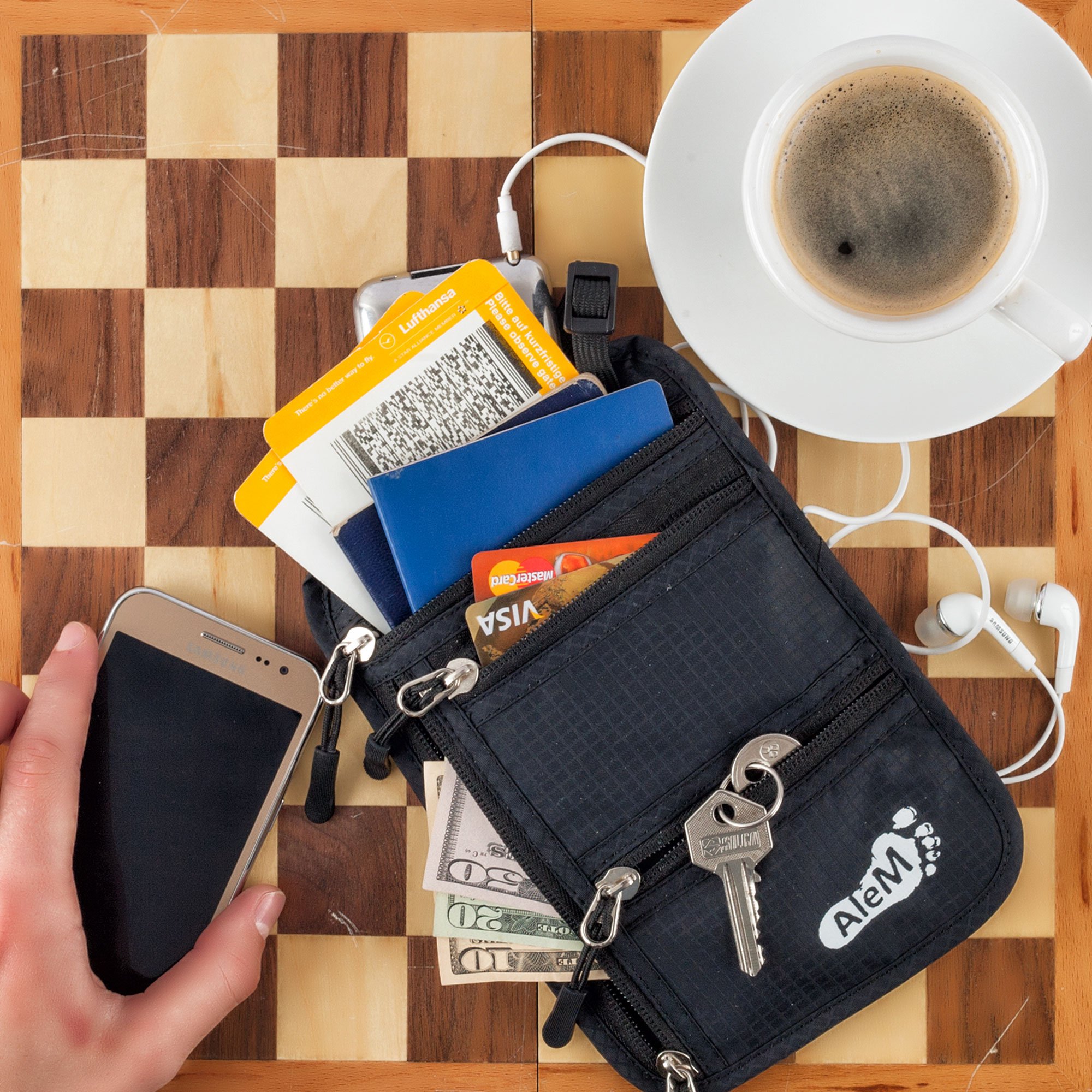 Travel Neck Wallet & Passport Holder - Hidden RFID Pouch with Safety and Secure Anti-Theft Blocking [Black]