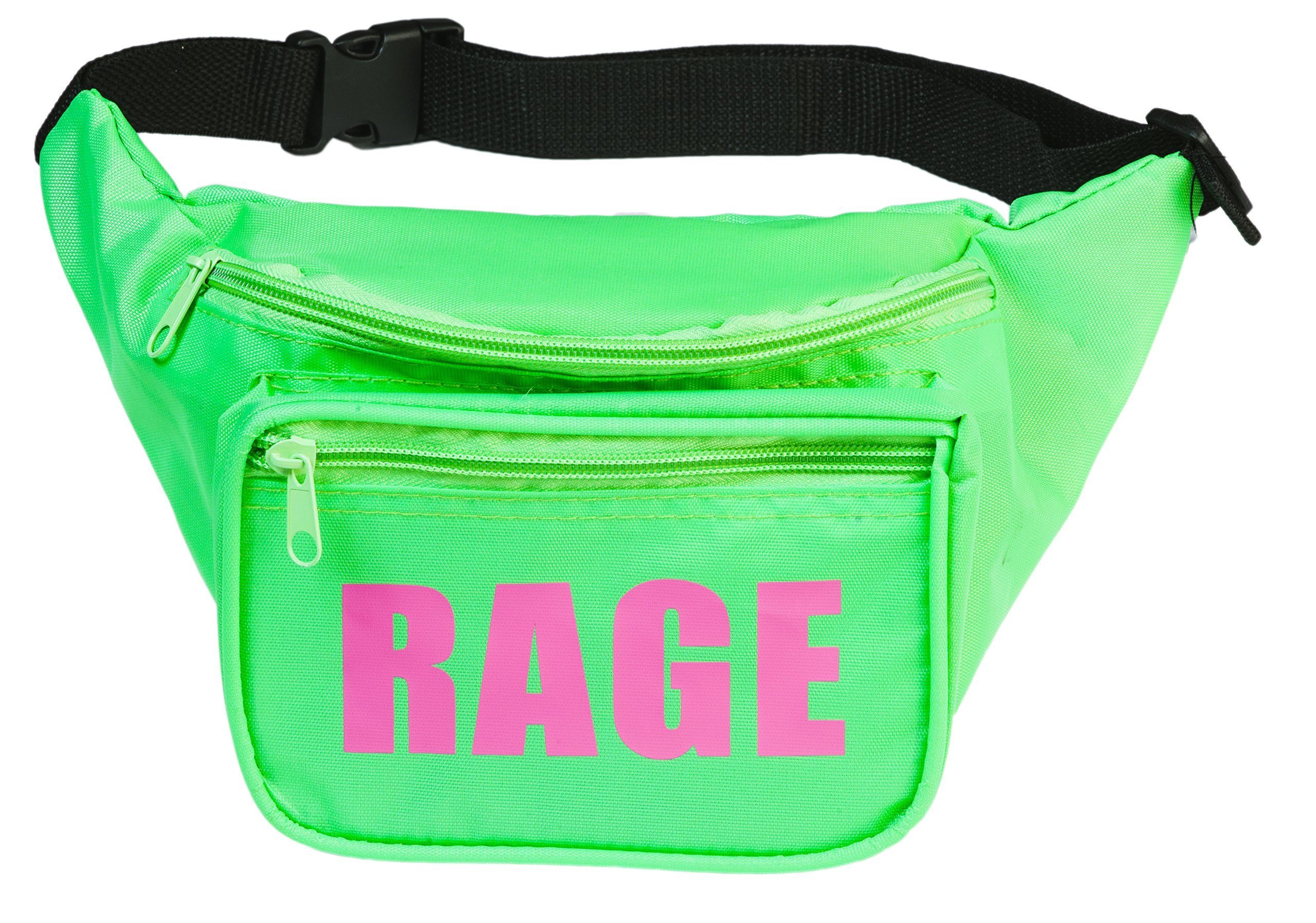 Funny Guy Mugs Premium 80's Neon Style Fanny Packs (Multiple Styles Available), Neon Green Rage, One size