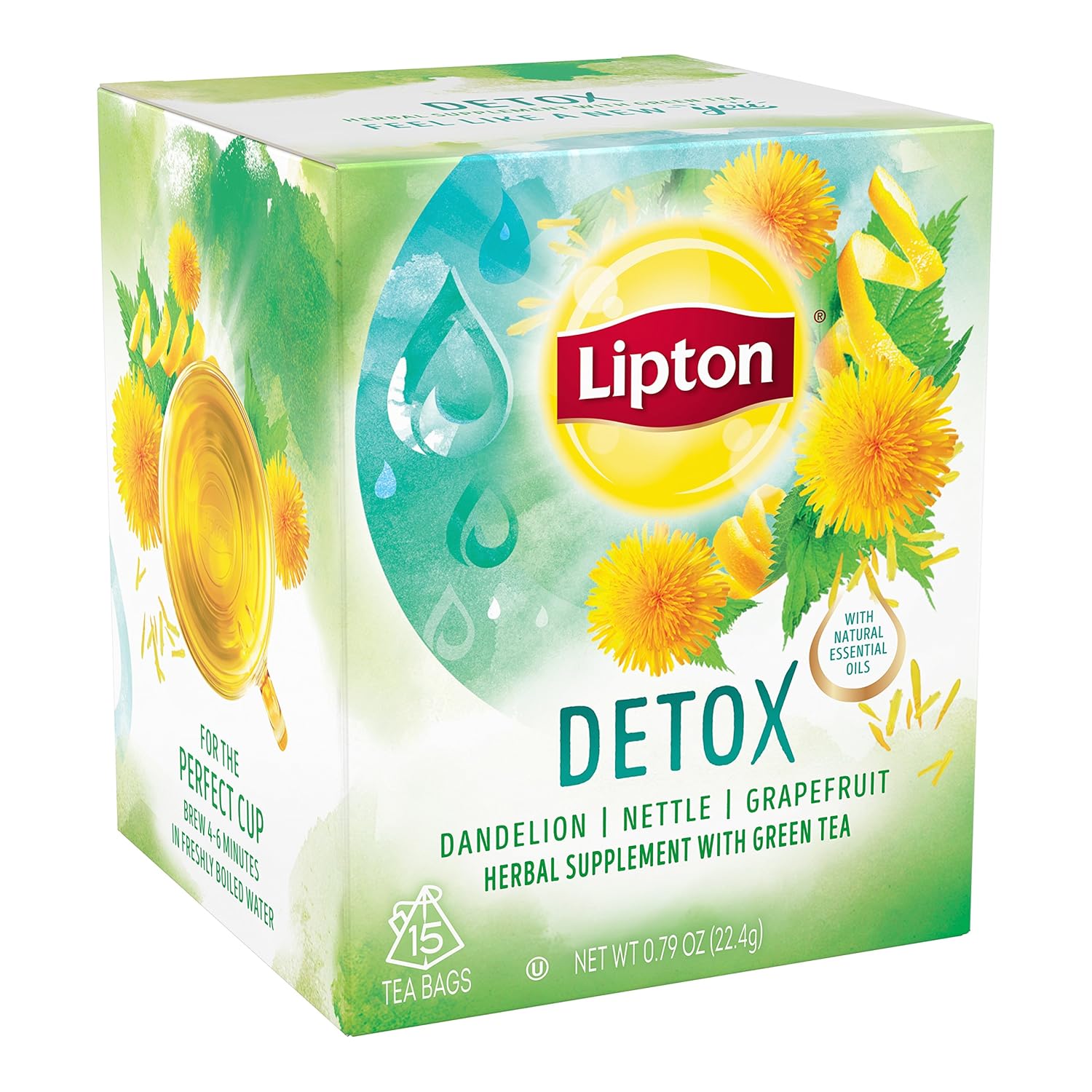 Lipton Herbal Supplement with Green Tea, Detox 15 ct, Pack of 4 : Grocery & Gourmet Food
