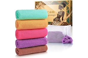 Baypearl 5 Pieces African Net Sponge Authentic – Bath Net Sponge, Washcloth African Net Cloth Wash Net Body Back Scrubber for Ultimate Skin Renewal(Green,Pink,Orange,Purple,Brown)