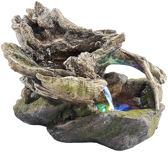 infactory Tischbrunnen: Beleuchteter Zimmerbrunnen Waldteich mit LED und Pumpe (Zimmerbrunnen mit Beleuchtungen)