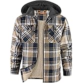 Ceoutdoor Men's Flannel Jacket Vintage Plaid Zip Up Sherpa Lined Fleece Coat Warm Winter Work Jackets with Hood