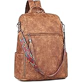 FADEON Leather Laptop Backpack for Women Designer 15.6 inch PU Laptop Bag, Ladies Travel Computer Work Backpack Brown