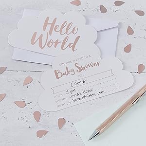 Ginger Ray Rose Gold Cloud Shaped Baby Shower Invitations 10 Pack - Hello World