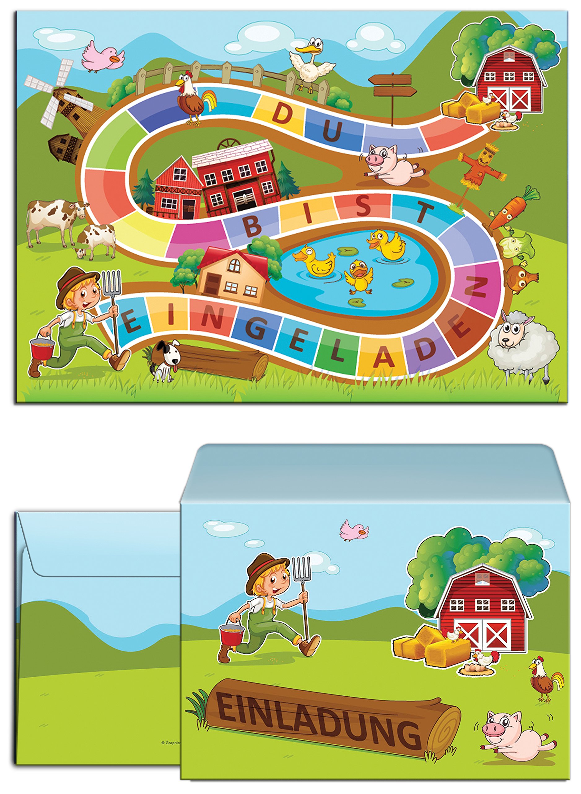 12 Children's Birthday Party Invitations Farm Party Treasure Hunt Outdoor Birthday Invitations for Girls and Boys