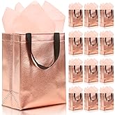 KeerxunBag 12pcs Reusable Gift Bags(Includes Tissue Paper) Gift bag with handle Birthdays Parties Holidays Weddings Medium 10x4x8in rose gold Gift Bags