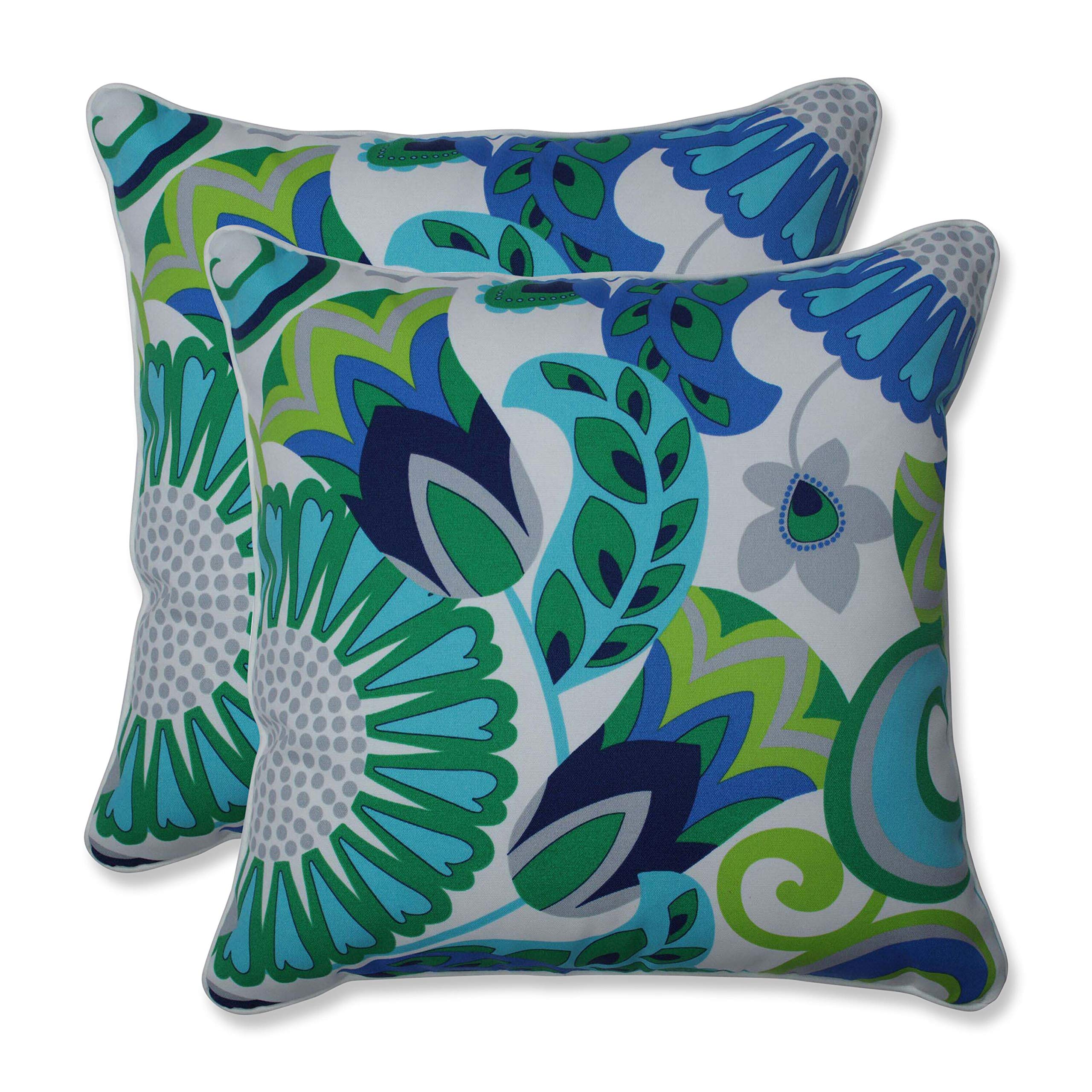 Pillow Perfect Outdoor/Indoor Sophia Throw Pillows, 18.5" x 18.5", Turquoise/Green, 2 Pack