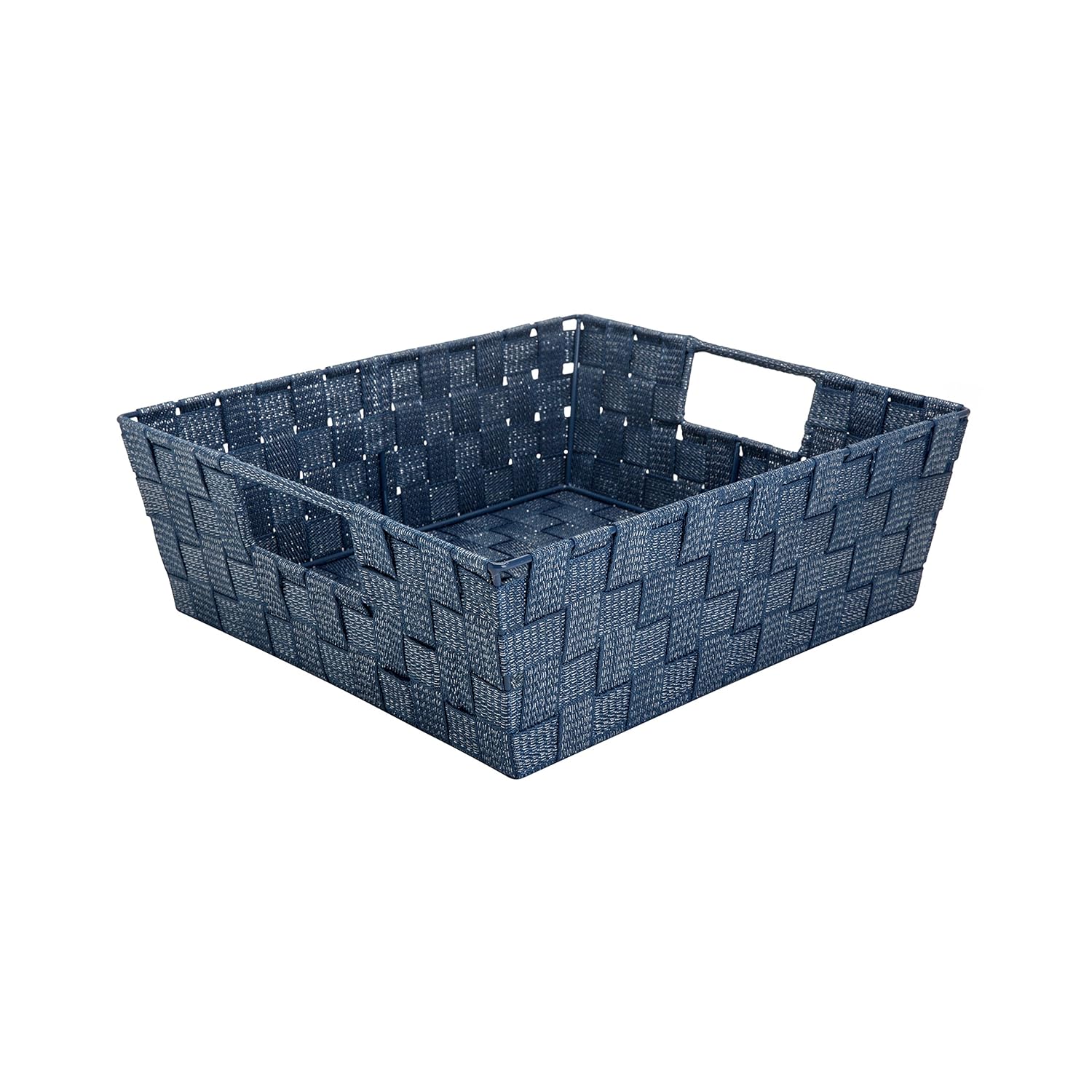 Simplify Large Metallic Striped Woven Storage Shelf Bin in