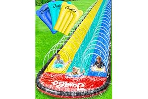 JAMBO XL 20Ft Premium 3 Lane Slip Splash and Slide with 3 Bodyboards, Heavy Duty Water Slide- Advanced 3-Way Water Sprinkler System, Backyard Waterslide Outdoor Water Toys n Slides for Kids