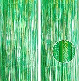 YAAVAAW Green Glitter Tinsel Curtain 2 Pack 3.2x8.3ft Backdrop Festive