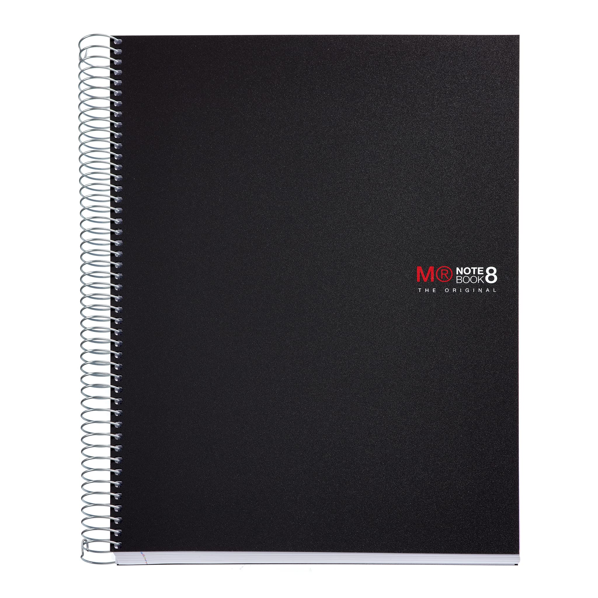 Miquelrius - The Original Notebook, 8 colored stripes, Opaque polypropylene cover, A4 size (210 x 297 mm), 4 Holes, 200 Sheets of 70 g/m², 5 mm grid, Black Color