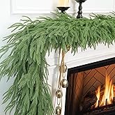 Obralitic 9 FT Real Touch Christmas Norfolk Pine Garland, Lusher Realistic Artificial Pine Needles Garlands Faux Greenery Christmas Garland for Holiday Mantle, Tabletop, Window, Stairs Decor