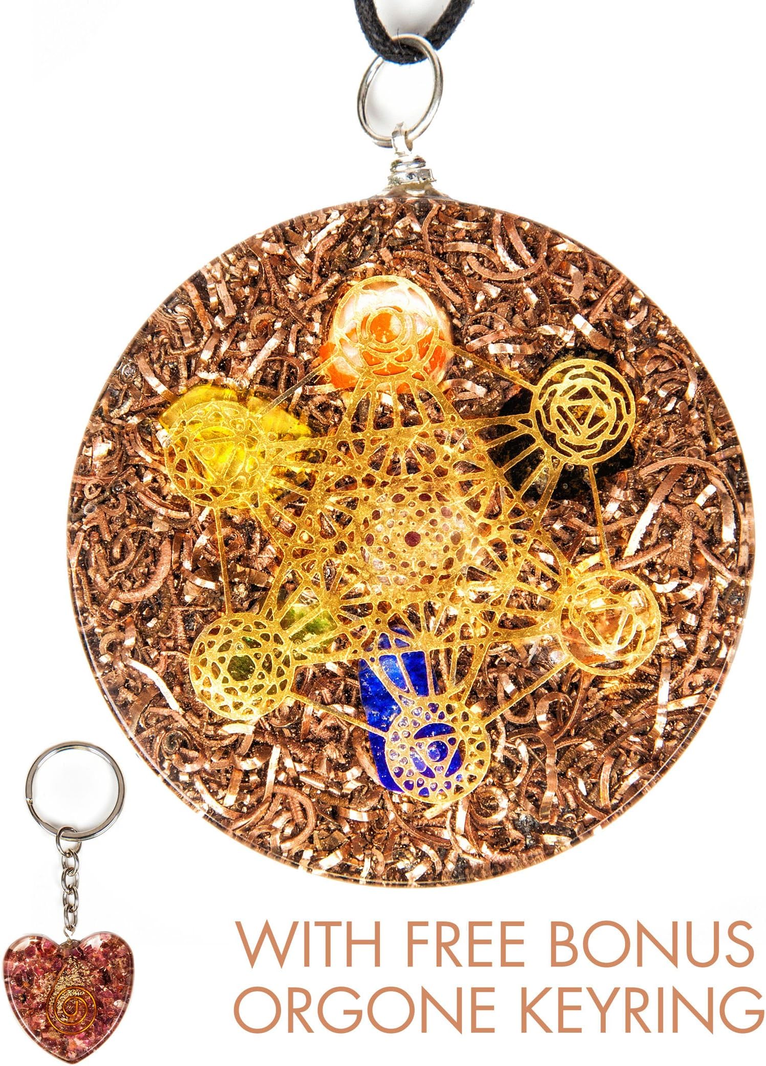 Luvin Life Metatrons Cube 7 Chakras Crystals Stone Orgone Pendant Generator EMF Protection. END of LINE with Bonus Amethyst Key Ring and Free E-Book.