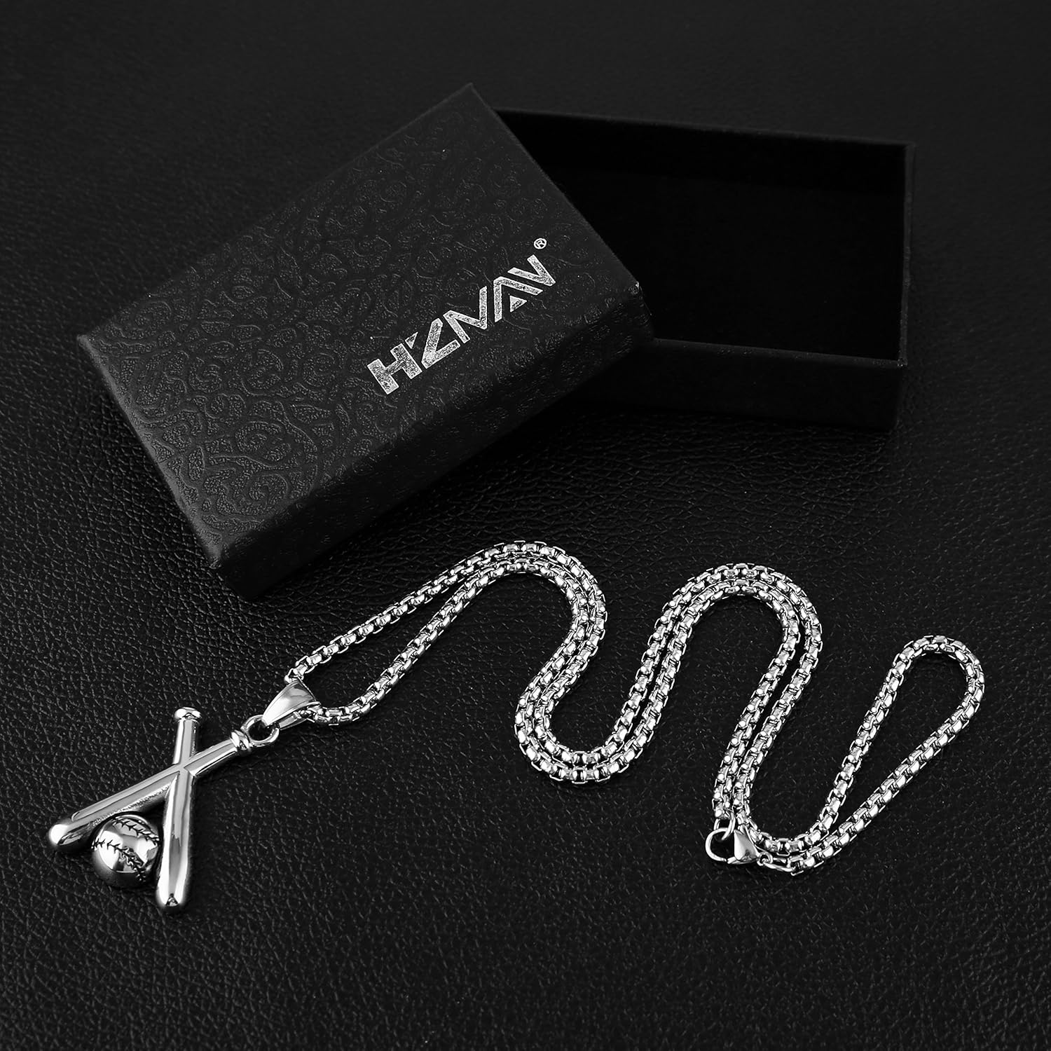 HZMAN Baseball and Baseball Bat Cross Youth Sports Stainless Steel Pendant Necklace 24'' Chain (Silver): Jewelry
