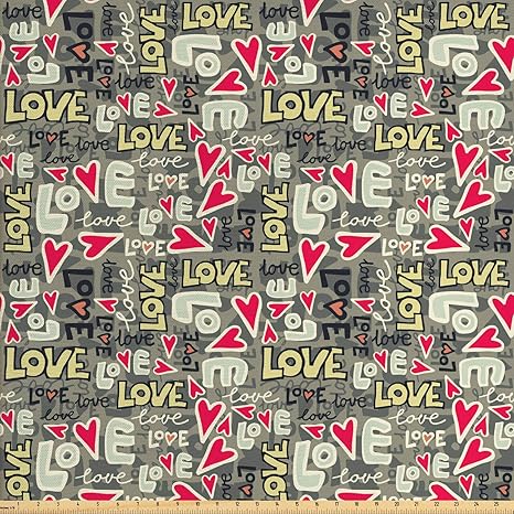 Amazon Com Ambesonne Love Fabric By The Yard Retro Colors Graffiti Style Texts Design Hearts Grunge Display Street Art Inspired Decorative Fabric For Upholstery And Home Accents 1 Yard Pink Grey