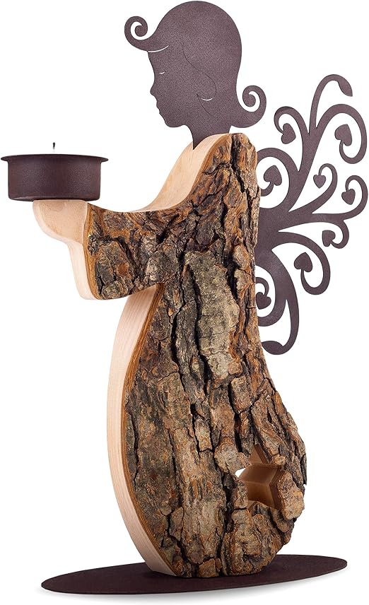 Amazon Com Forest Decor Tealight Angel Candle Holder With Steel Wings Christmas Candle Holder Holiday Decoration Rustic Decor Handmade In Germany Home Kitchen