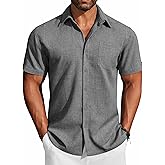COOFANDY Men's Button Down Shirts Short Sleeve Casual Shirts Summer Beach Linen Shirts with Pocket