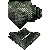 RBOCOTT Mens Woven Tie and Pocket Square with Tie Bar Sets Solid Necktie