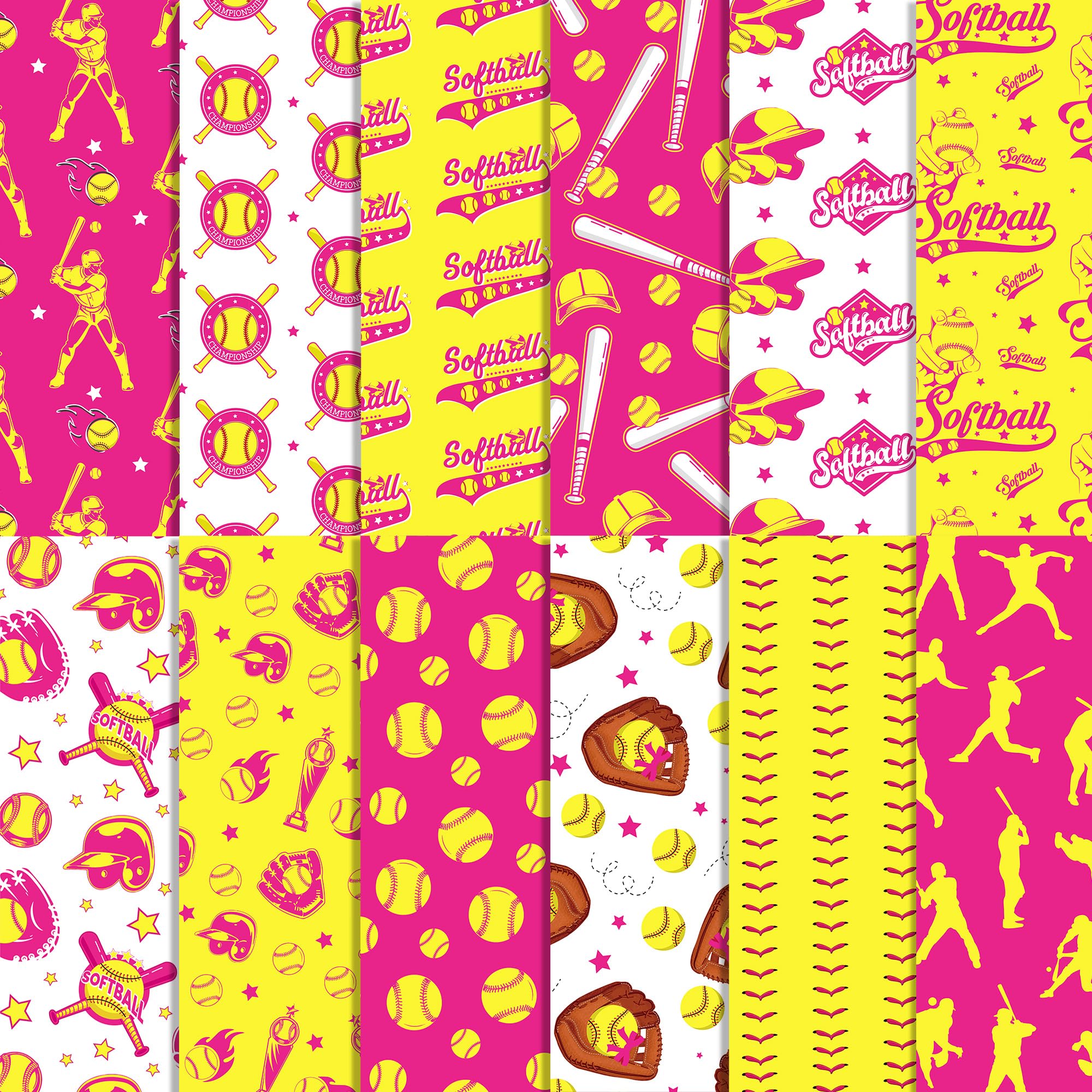 Photo 1 of 24 Sheets Softball Pattern Paper Softball Scrapbook Paper - 11.8" x 11.8" Sports Softballs Helmet Decals Patterned Double-Sided Rose Red Yellow Decorative Craft Papers for Scrapbooking Background Card