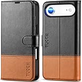 TUCCH Wallet Case for iPhone Air (6.5") 2025, RFID Blocking 4 Card Slots, Kickstand, Shockproof TPU Shell, PU Leather, Magnetic Closure, Protective Flip Folio Cover, Black & Brown
