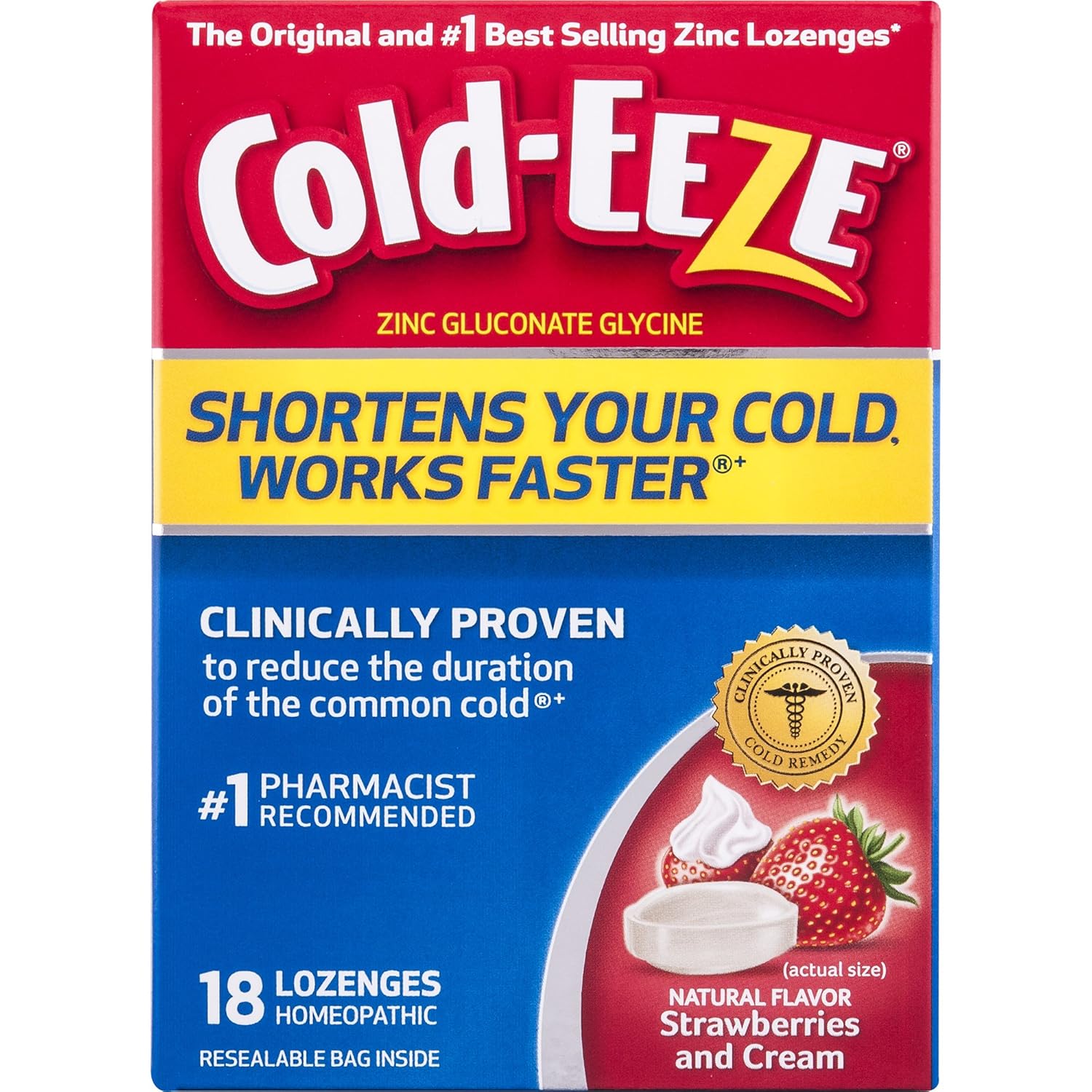 ColdEEZE Cold Remedy Lozenges Strawberries & Cream, 18 Count, Cold Remedy Lozenges