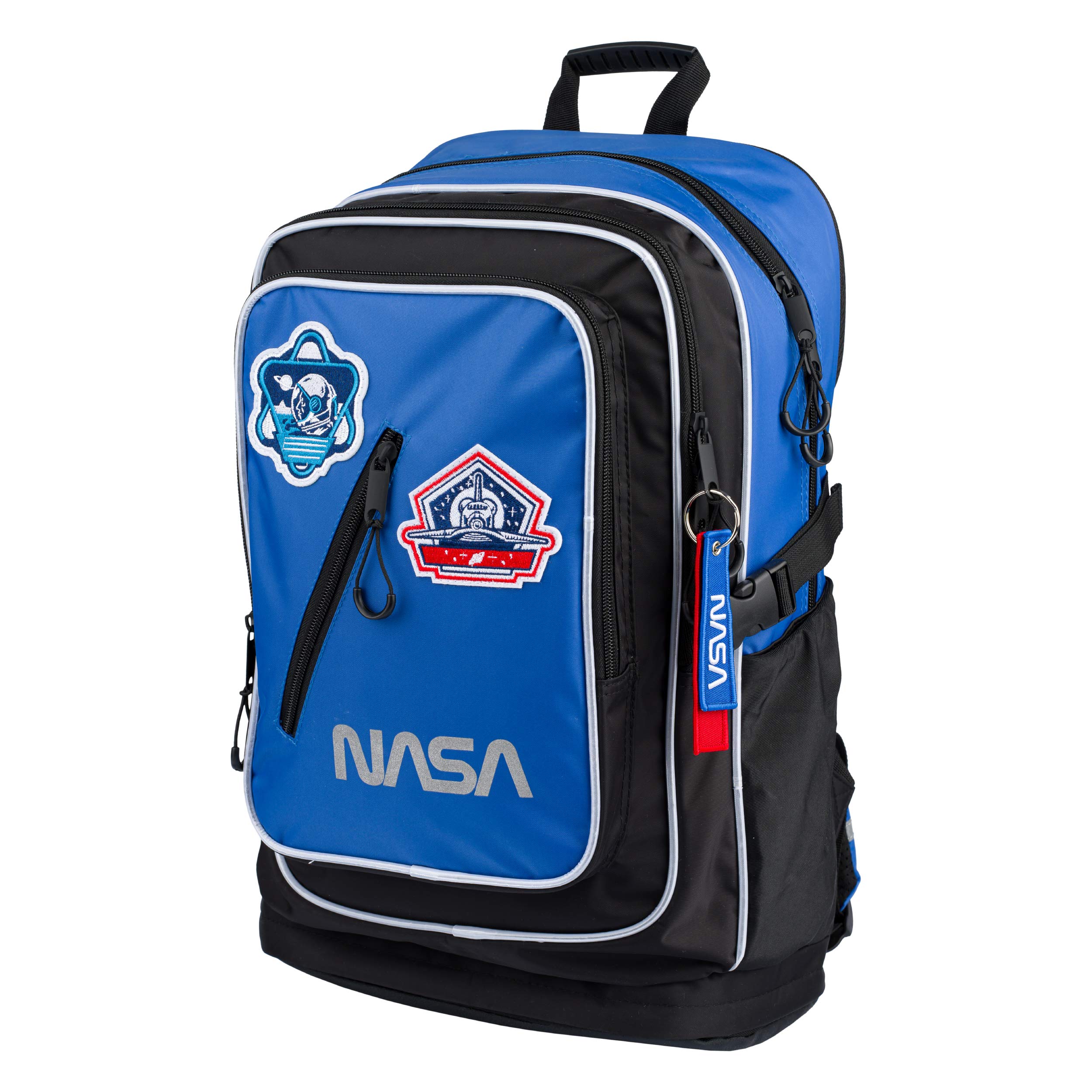 Baagl NASA School Bag for Boys, Blue Children Ergonomic Lightweight Backpack with Laptop Compartment, Primary School Kids Rucksack with Chest Strap and Reflective Elements