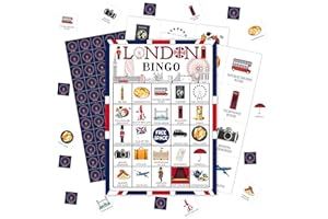pseuaudo London Bingo Games, Travel Trip Bingo Cards, England Theme Party Game for Adults Family, Christmas Party Activities, 24 Bingo Sets, A003