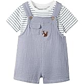 Volunboy Baby Boys Summer Clothes Stripe T-shirt Shortall Set Toddler Short Overalls Cotton Unisex Jumpsuits