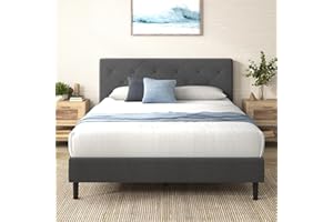 ZINUS Queen Shalini Upholstered Platform Bed Frame with Headboard [New WonderBox(TM) Version], Wooden Slat Support, No Box Spring Needed, Easy Assembly, Eco Friendly Packaging, Dark Grey