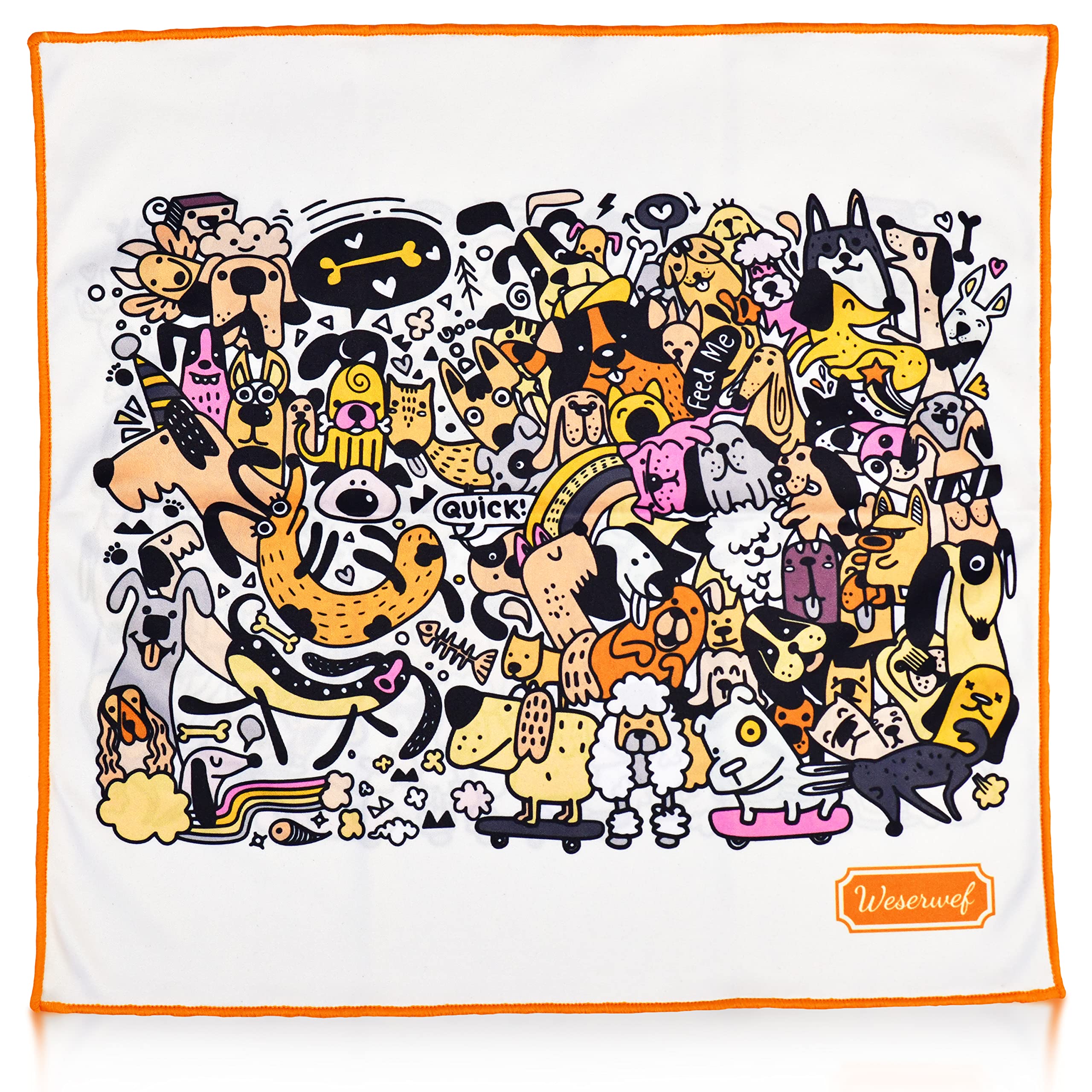 WESERWEF Design Microfiber Glasses Cleaning Cloth, Premium Cleaning Cloths for Spectacles, Lens, Screens, Tablets, Eyeglasses, 12" x 12", Ultra-Soft & Scratch-Free (funny dogs)