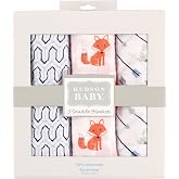 Hudson Baby Unisex Baby Cotton Muslin Swaddle Blankets, Foxes, 3-Pack