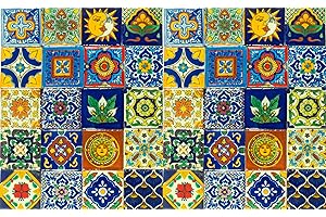 FIESTA BRANDS Mexican Talavera Tile Spanish Mediterranean Art Colorful 2"x2" Ceramic Hand Painted Mosaic for Bathroom, Wall, Mirror, Kitchen Rustic Decor Pottery (40)