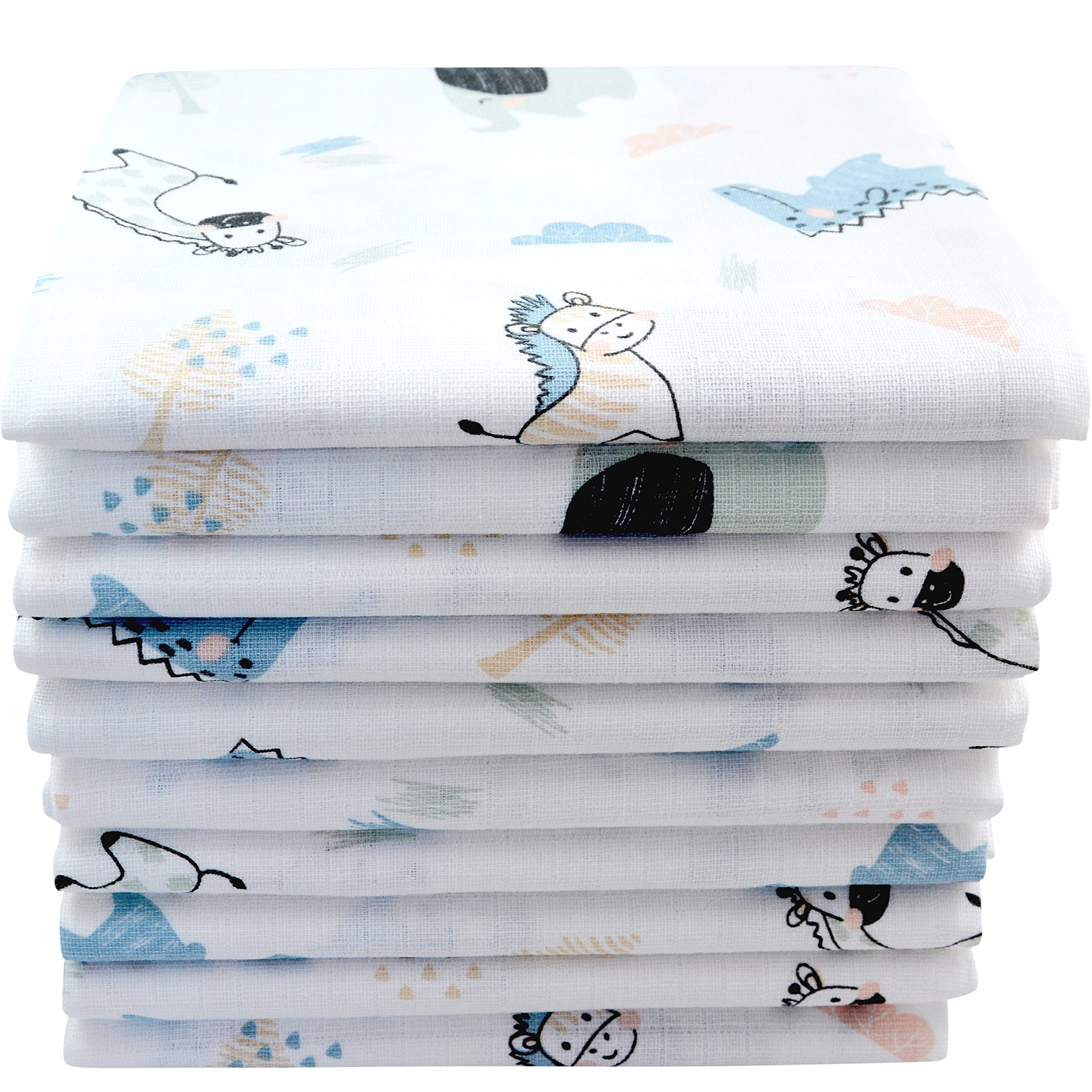 Muslin Swaddles with Animal Motifs 70 x 80 cm Pack of 10 Oeko-Tex Certified (10 Horses)