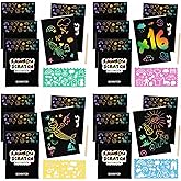 BONNYCO Rainbow Scratch Art for Kids 16 Sets with Notebook, Stencil and Wooden Stylus. Party Favors, Goodie Bags Stuffers for Kids, Classroom Prizes. End of Year Gifts Ages 3 to 12