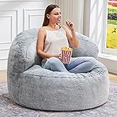 Hobestluk Bean Bag Chair Giant Bean Bag Chairs for Adults Big Bean Bag Chair with Memory Foam Filler Adults Large Beanbag with Faux Fur Cover for Bedroom (Plush Grey,Large)