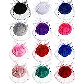 12 Pcs Fascinators Hats Tea Party Headwear with Veil Vintage Feathers Pearl on a Headband or a Clip for Girls and Women
