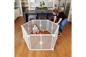 Toddleroo by North States - Superyard Baby Play Yard: Freestanding 6-Panel Baby Playpen - Indoor or Outdoor Use - Made in USA - Encloses Up to 18.5 Square Feet - 26 Inches Tall - Light Gray