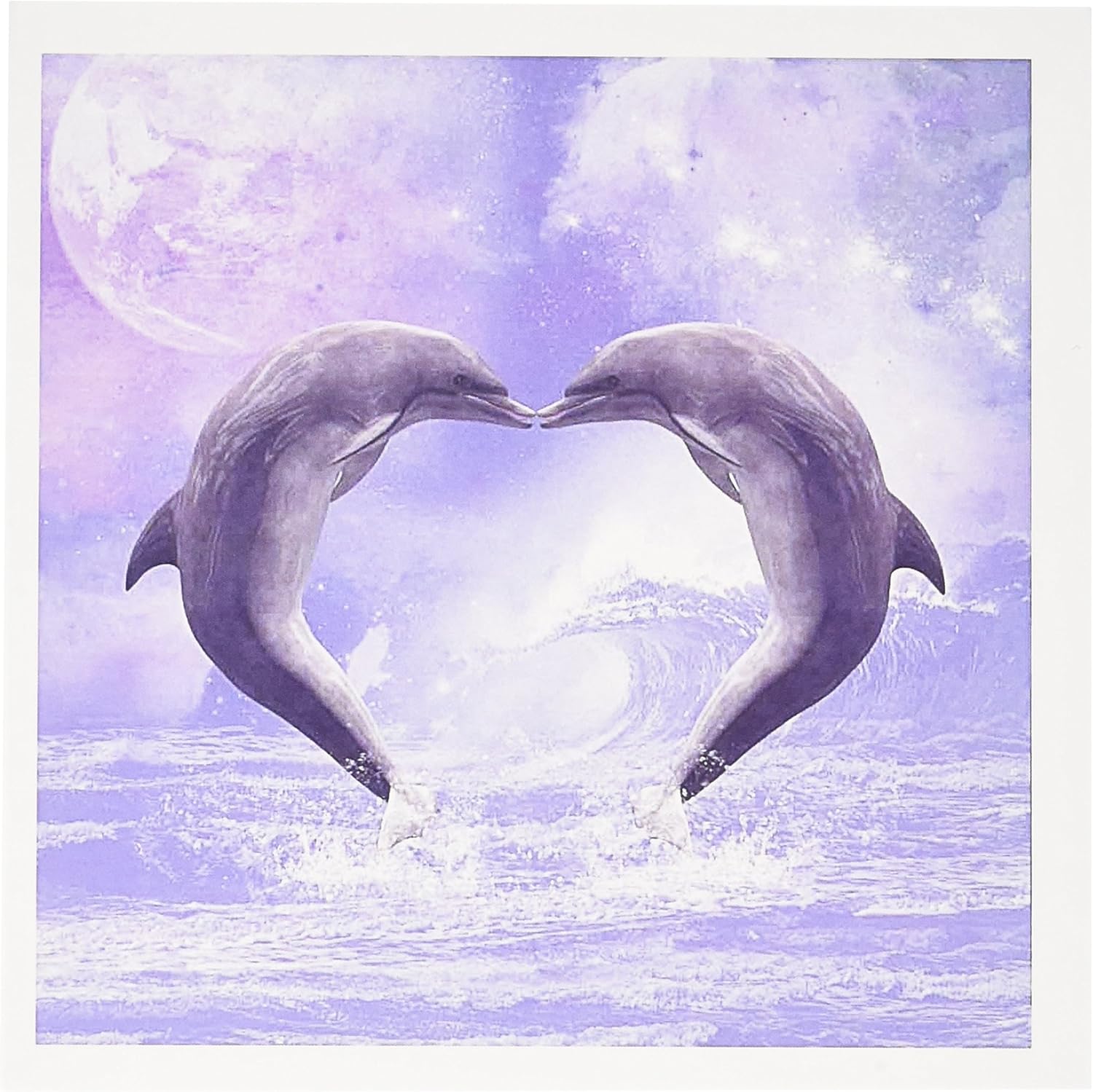 3dRose Two Kissing Dolphins Forming A Heart in A Purple