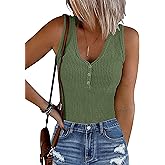 MEROKEETY Women's Ribbed Tank Top Sleeveless Bodysuits Summer 2026 V Neck Button Body Suit Tummy Control Tshirt