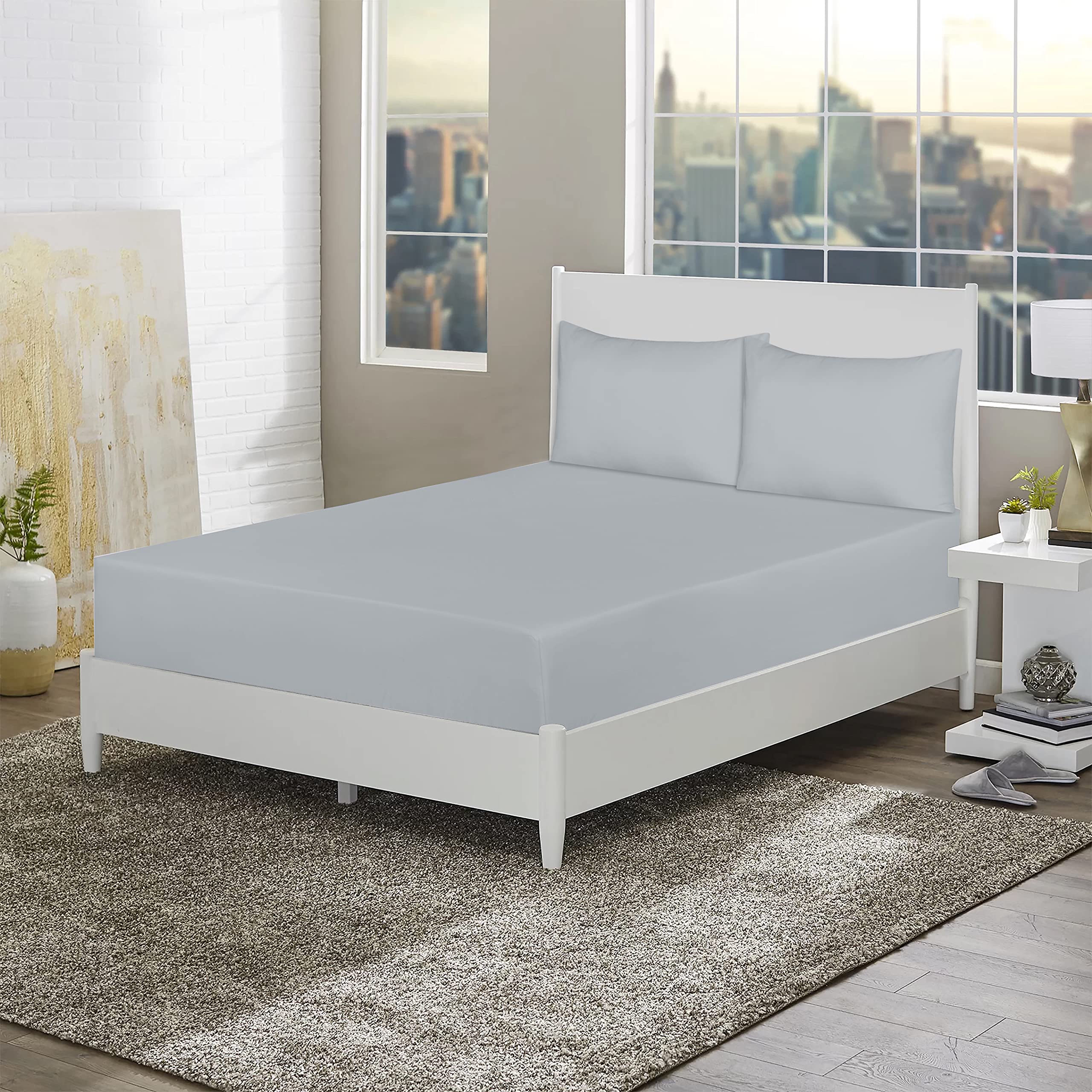 Ev Dekor Fitted Sheet Super King, Grey - Deep Pocket Bedsheet 12inch (30 cm) - Soft Brushed Microfibre Fabric - Shrinkage and Fade Resistant - Bottom Sheet - Super King Bed Bedsheet Fitted