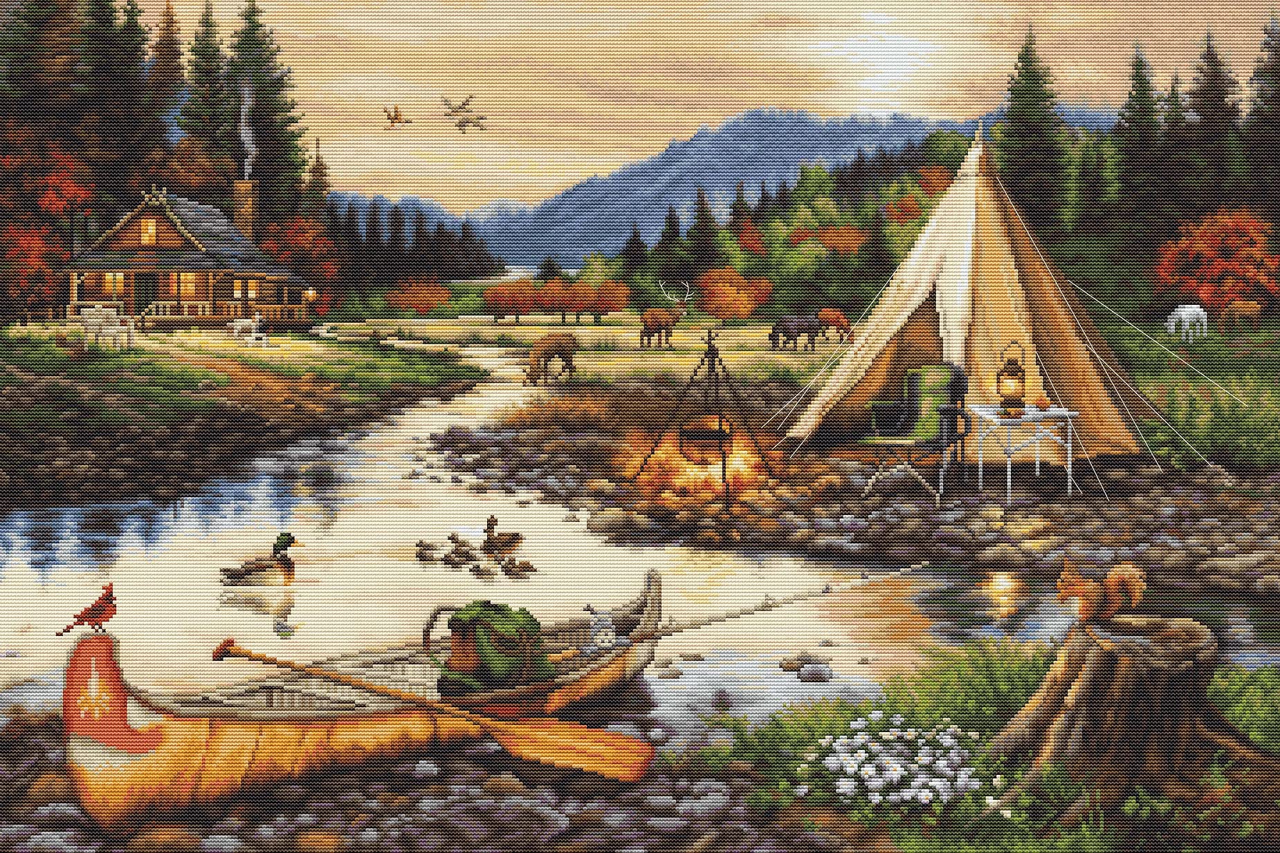 Luca-S Counted DIY Cross Stitch Kit for Adults, Gold Creek, B2409, Embroidery & Needlecraft Kit