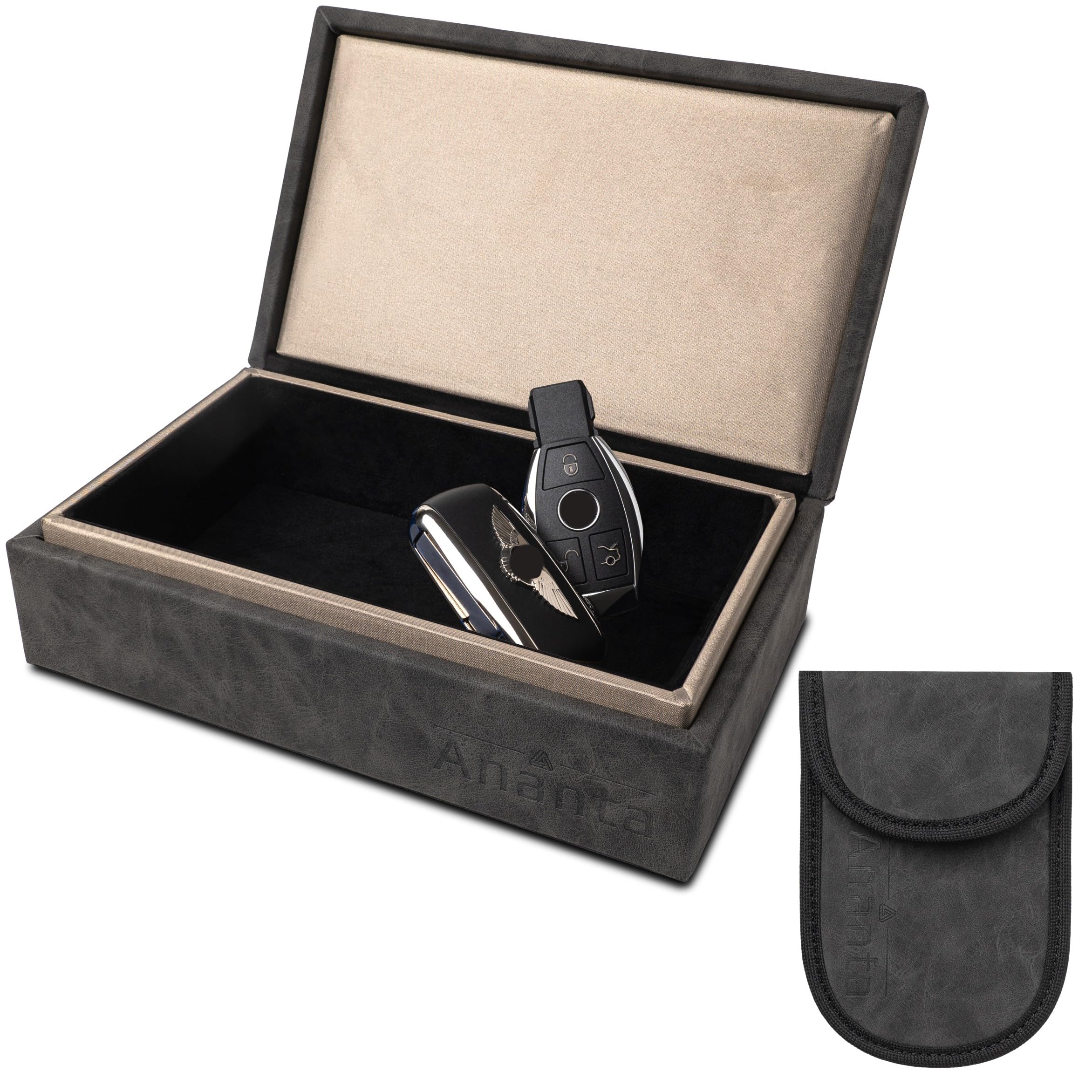 Ananta Faraday Box for Car Keys – Military-Grade RFID Signal Blocking, Magnetic Closure & Spare Key Pouch (Grey)