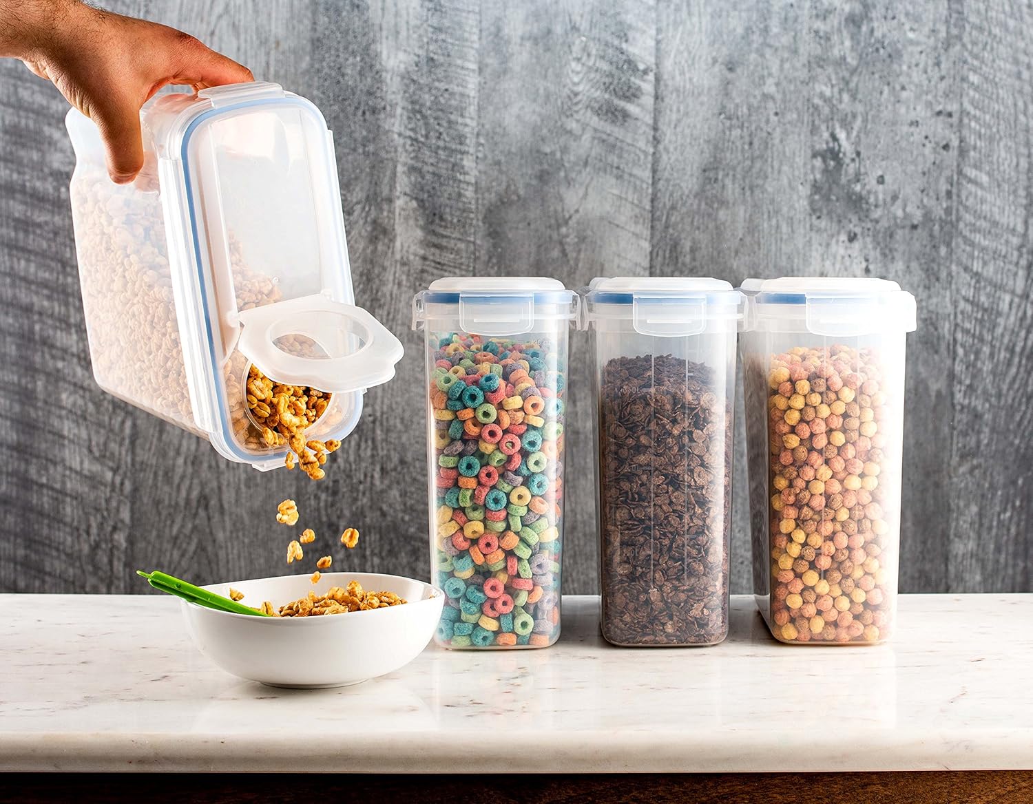 Set of 4 Large Cereal Dry Food Storage Containers BPAFree Plastic
