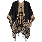 Urban CoCo Women's Printed Tassel Open front Poncho Cape Cardigan Wrap Shawl