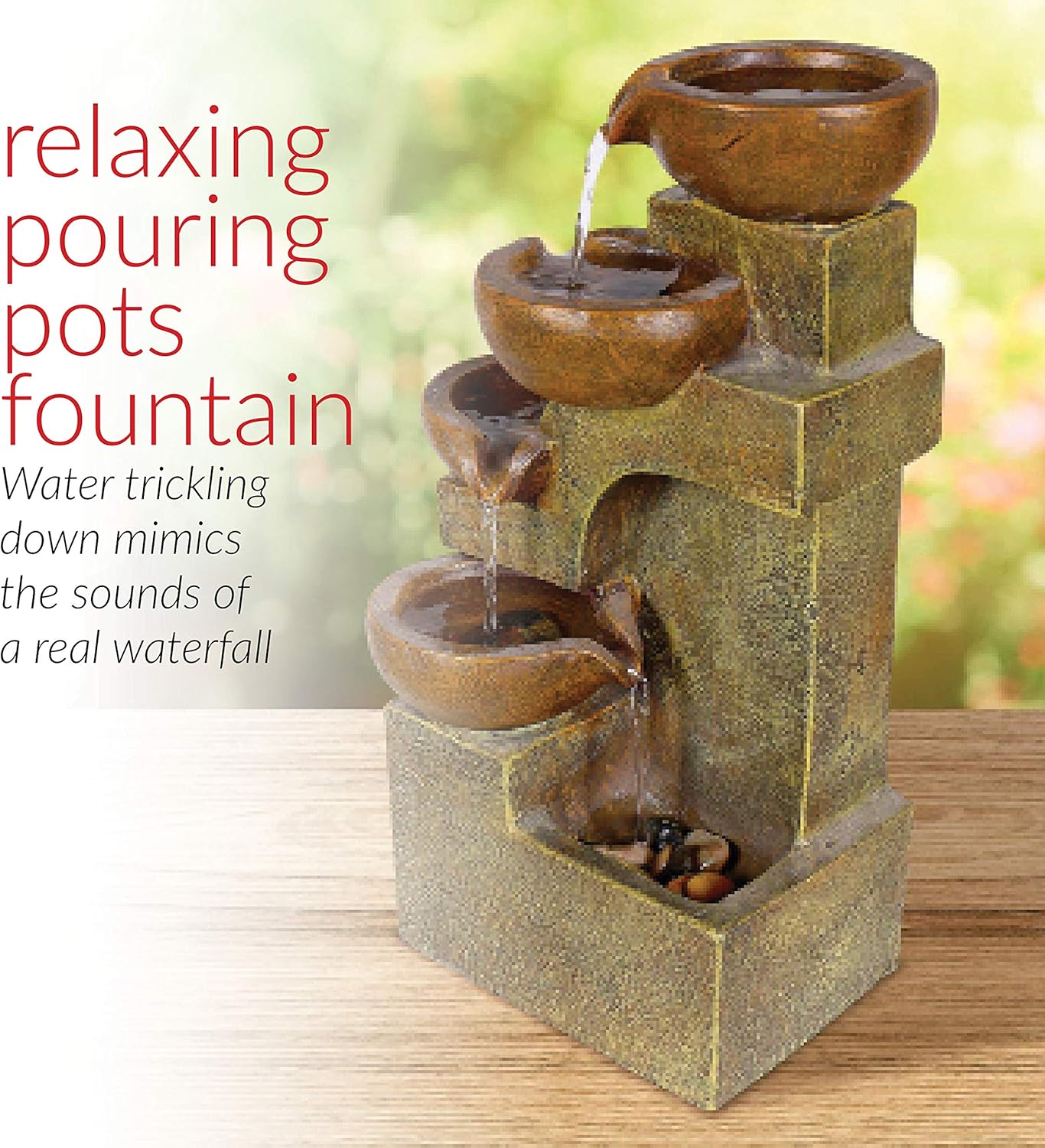 Alpine Corporation WCT726 Tiering Pots Fountain, 17 Inch Tall, Brown : Indoor Fountains : Garden & Outdoor