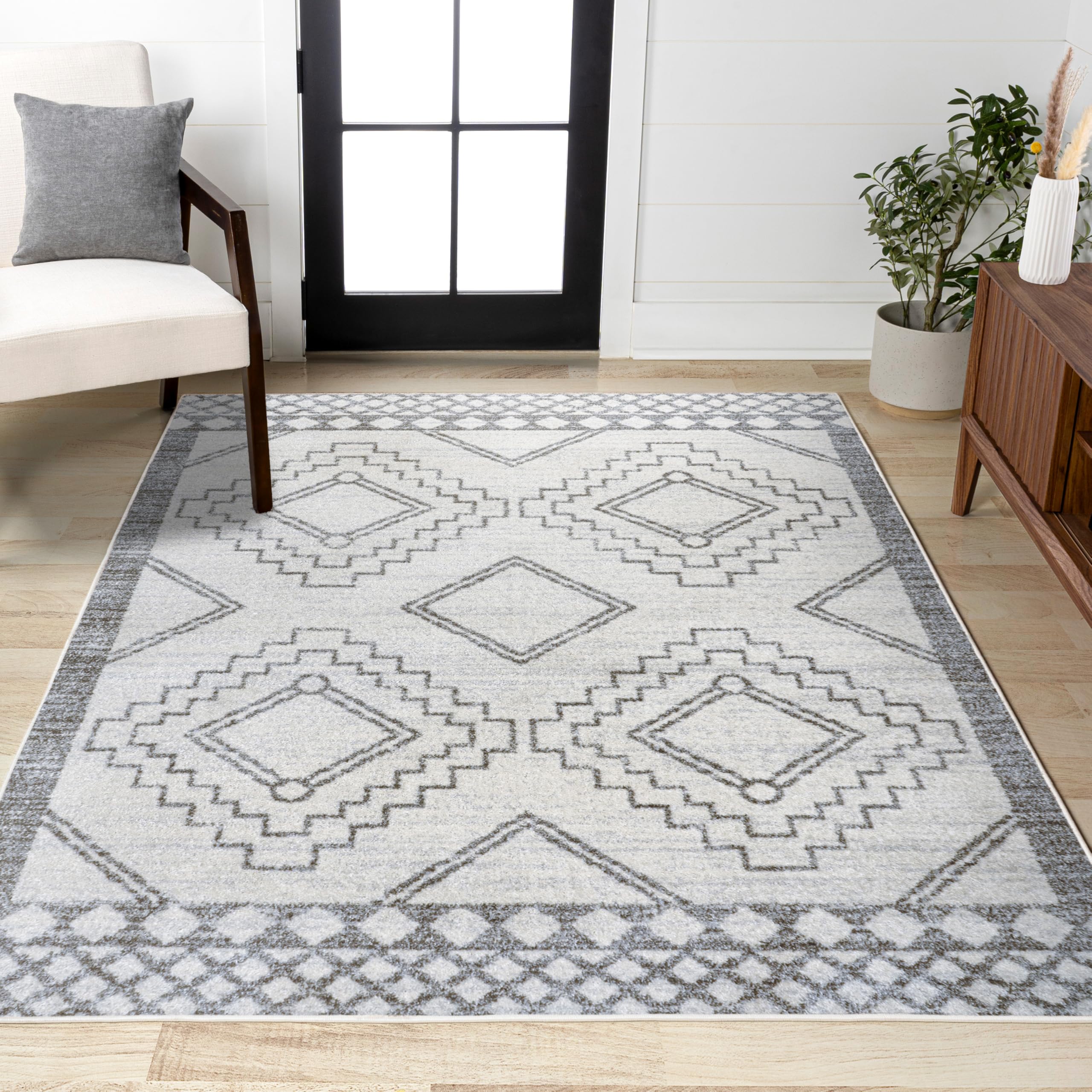 JONATHAN Y Amir Moroccan Beni Souk Cream/Gray Indoor Area Rug, 12x15, Bohemian, Scandinavian, Easy-Cleaning for Living Room, Bedroom, Kitchen, Pet Friendly, Non-Shedding (MOH200B-15) Image