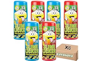 SAVANOVA Slime Licker 2.0 Sour Liquid Candy, 6 Pack, 2 Fl Oz Each (3 Blue Razz, 3 Strawberry)