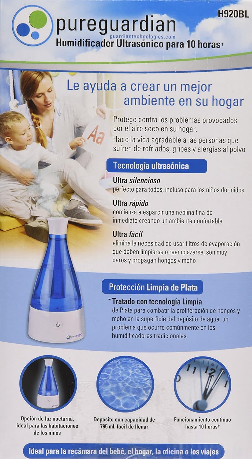 Heating Cooling Air Quality Humidifiers Accessories Up To 10 Hour Run Time Pureguardian H9bl Ultrasonic Cool Mist Humidifier For Bedrooms Quiet Filter Free Babies Nursery Pure Guardian Desktop Guardian Technologies Treated