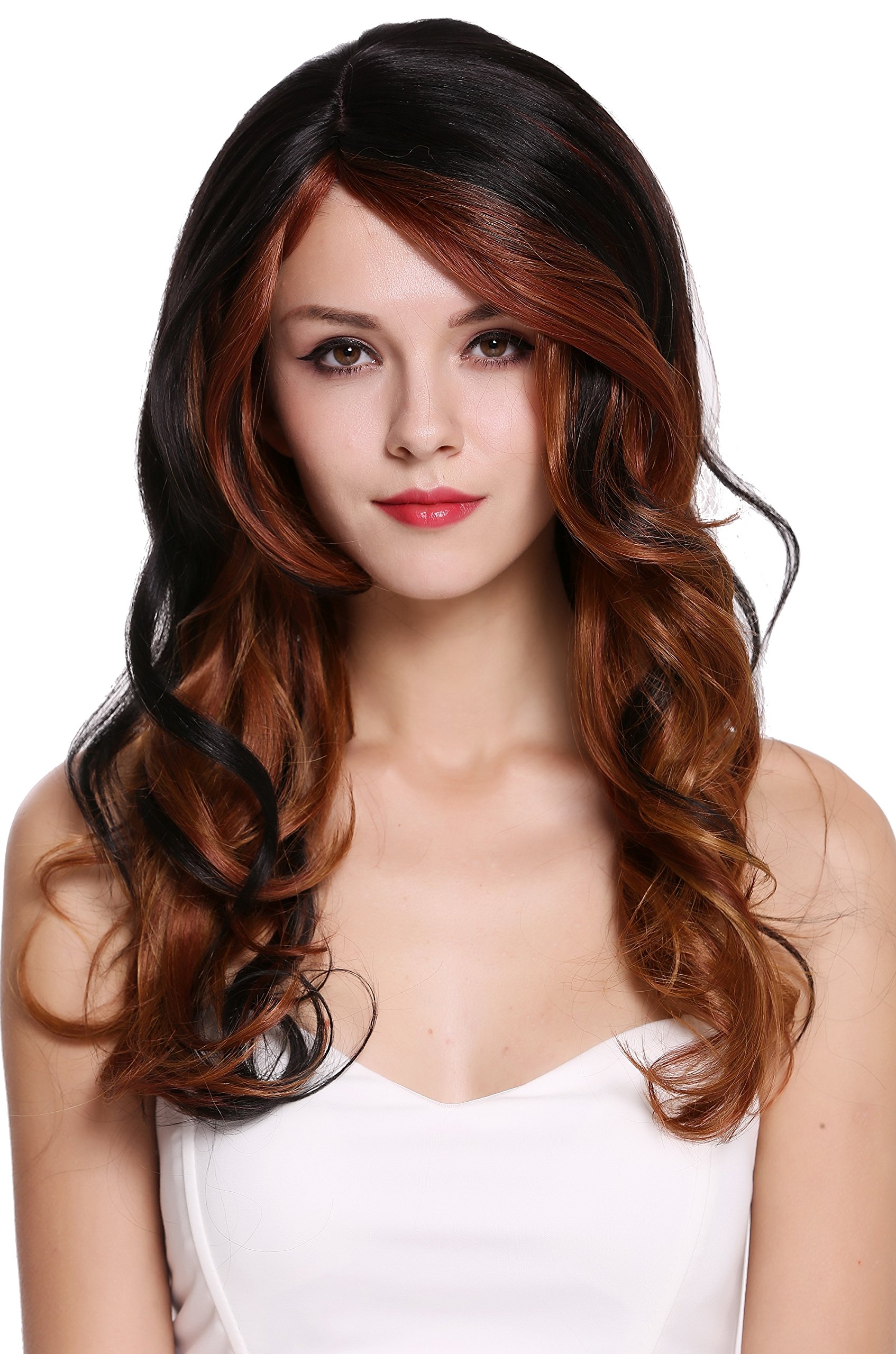 WIG ME UP - RGF-5905LD-HL1B/27 Quality Lady Wig long wavy parting black brown reddish blond streaked highlights