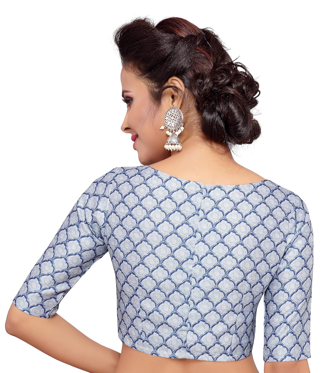 studio shringaar women's blue pottery poly raw silk printed saree blouse